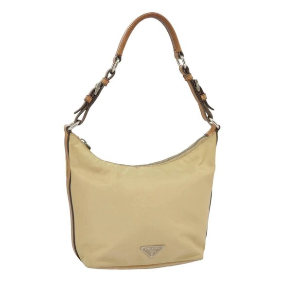 PRADA Hand Bag Nylon Beige Silver Auth 99678 - Picture 1 of 16
